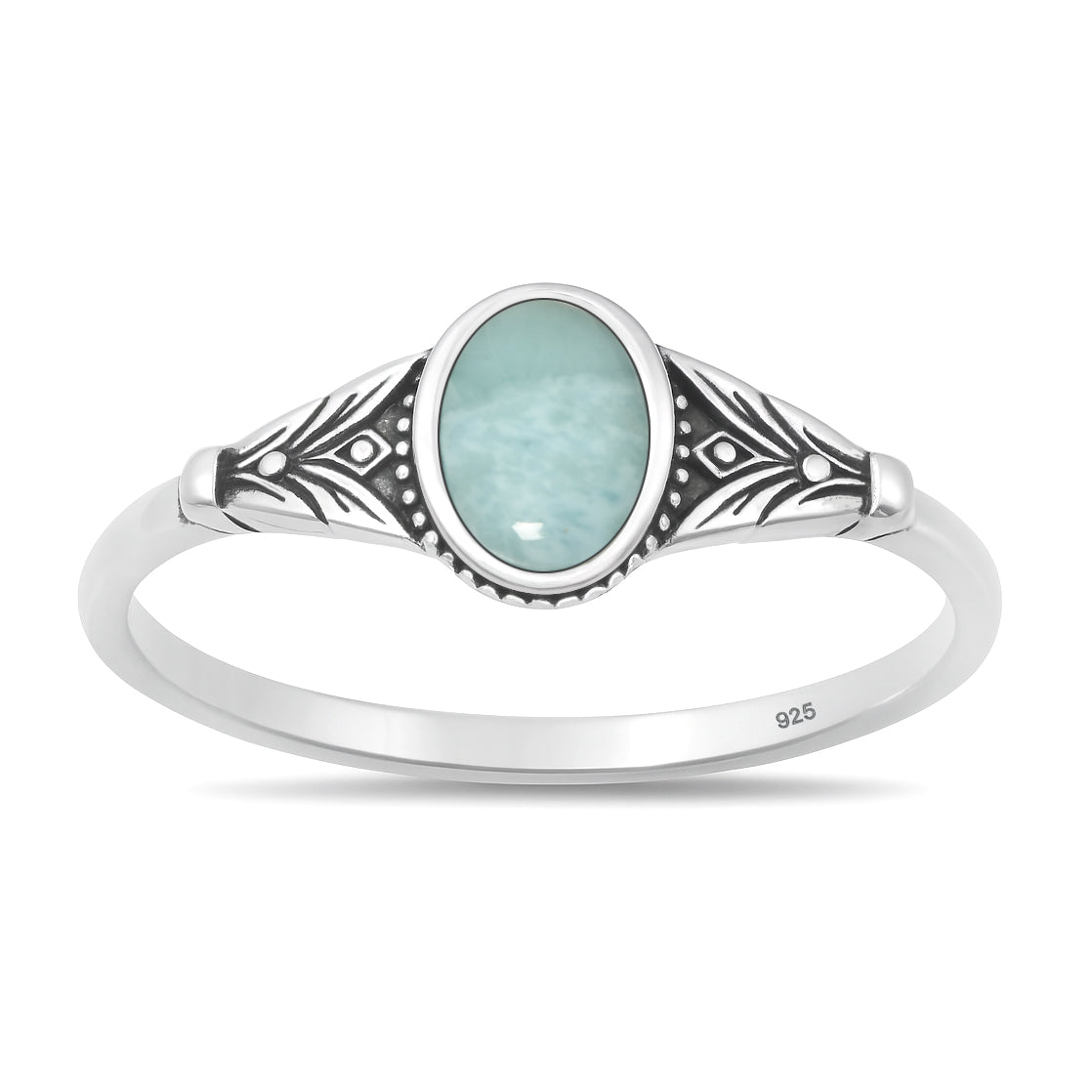 Sterling Silver Larimar Floral Solitaire Ring
