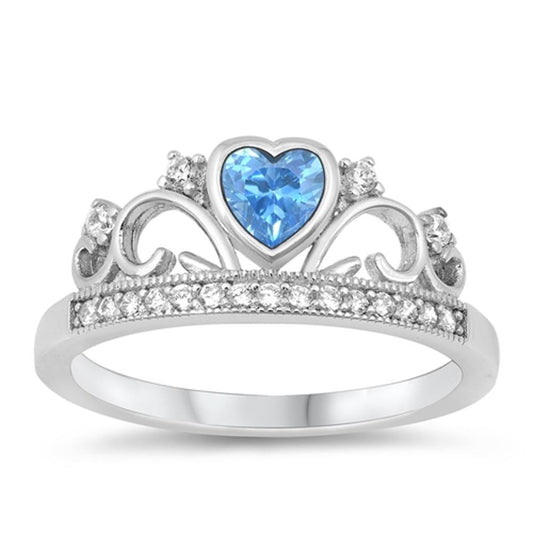 Sterling Silver Blue Topaz Heart Crown Ring