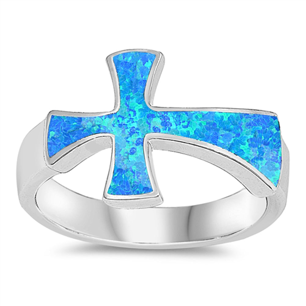 Blue Lab Opal Large Wide Heavy Cross Ring .925 Sterling Silver Band ...