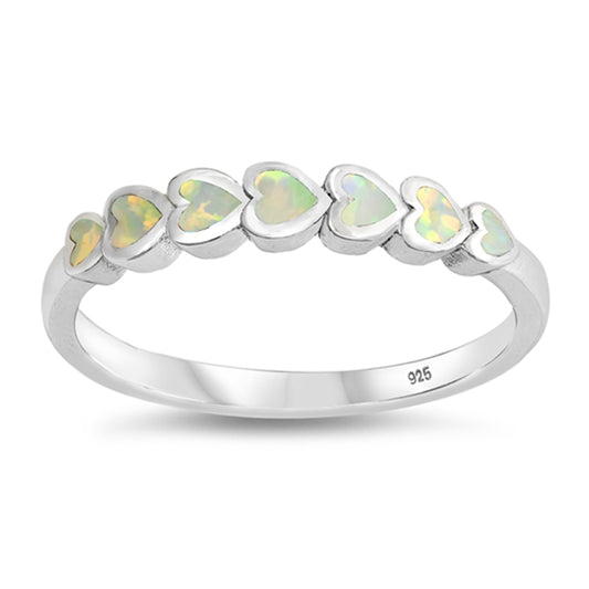 White Lab Opal Promise Heart Stacking Ring .925 Sterling Silver Band Sizes 4-10