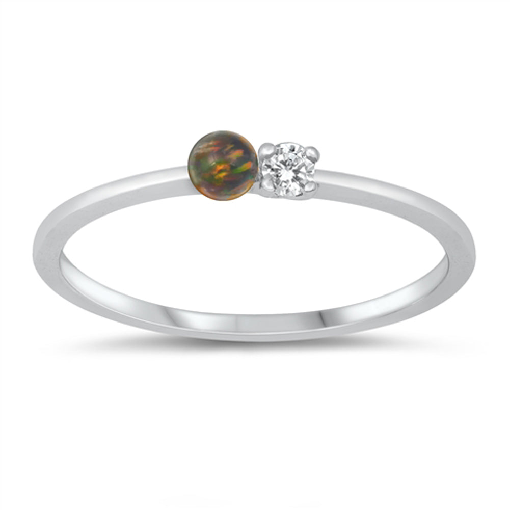 Clear CZ Dark Lab Opal Double Round Beautiful Ring New .925 Sterling Silver Band Sizes 4-10