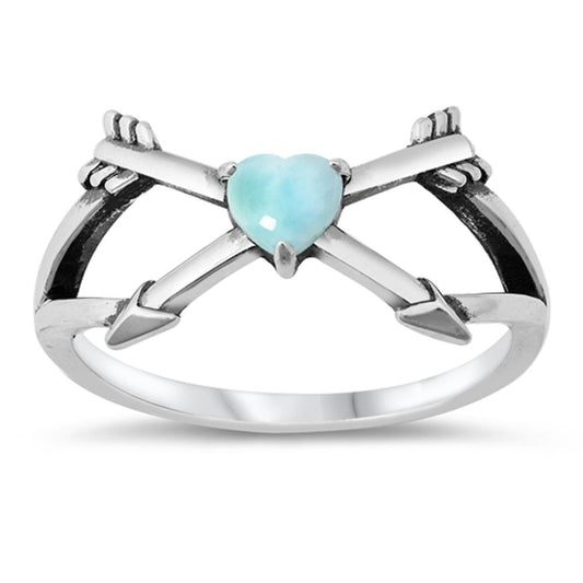 Promise Heart Arrow Larimar Ring New .925 Sterling Silver Band Sizes 4-10