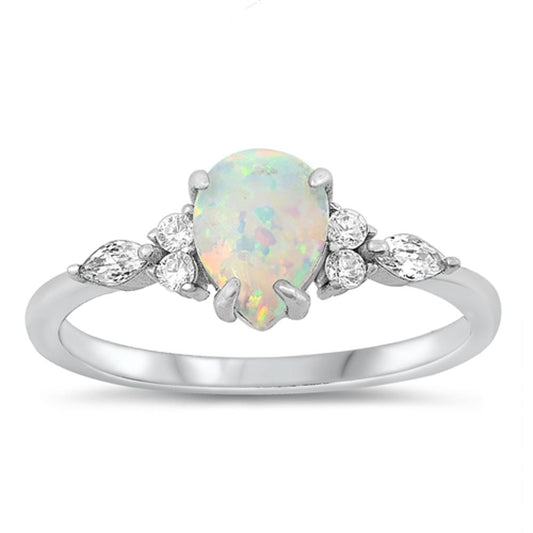 Sterling Silver White Lab Opal Ring