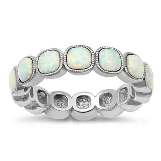 Sterling Silver White Lab Opal Eternity Ring