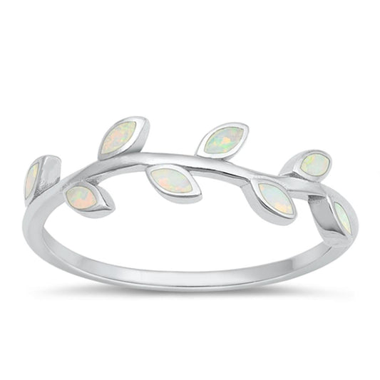 Sterling Silver White Lab Opal Leaf Ring
