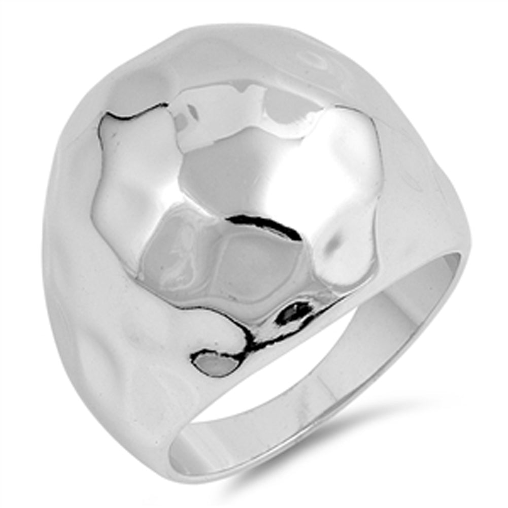 Wide Large Domed Hammered Shiny Ring New .925 Sterling Silver Band ...