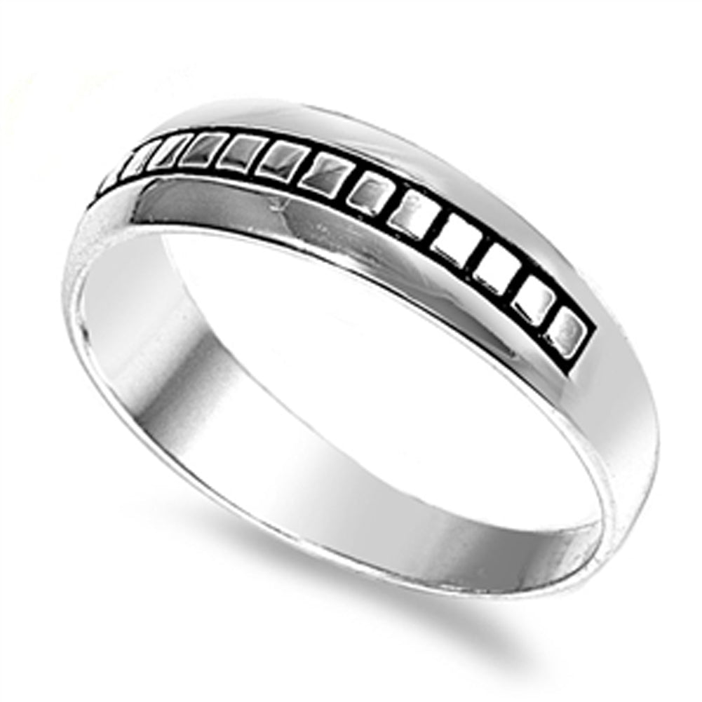 Oxidized Square Grid Wide Stackable Accent Ring Sterling Silver Band ...