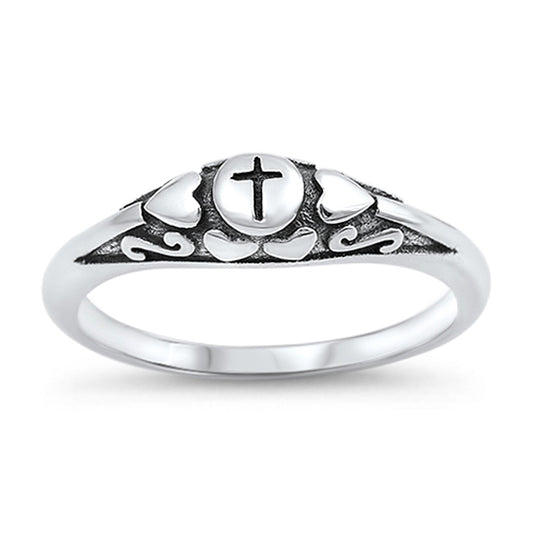 Oxidized Oval Cross Heart Infinity Swirl Ring Sterling Silver Band Sizes 4-10