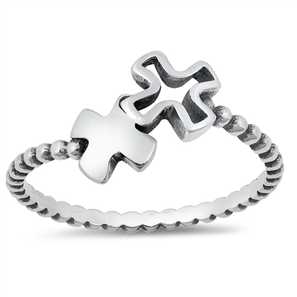 Promise Ring Double Cross Open Cutout New .925 Sterling Silver Band ...
