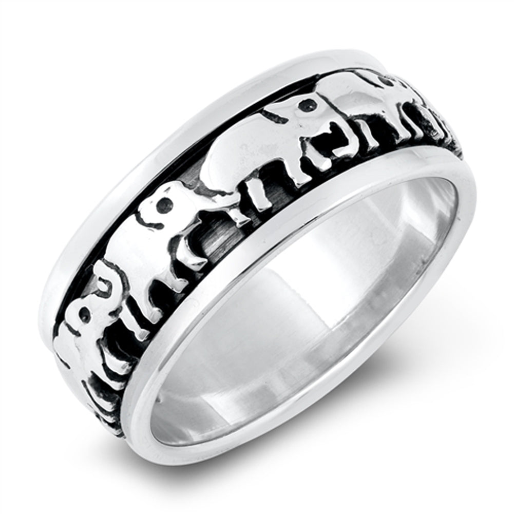 Polished Connected Elephant Animal Ring New .925 Sterling Silver Band Sizes 5-10