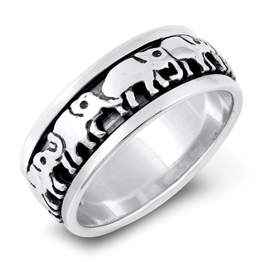Polished Connected Elephant Animal Ring New .925 Sterling Silver Band Sizes 5-10