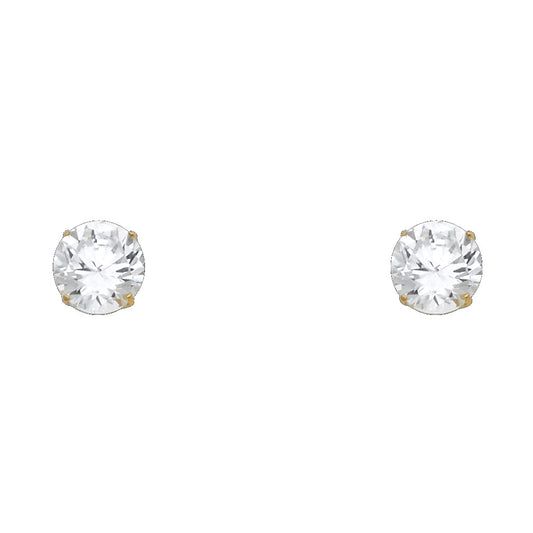 14k Yellow Gold Simple Round CZ Stud Post Sparkly Earrings