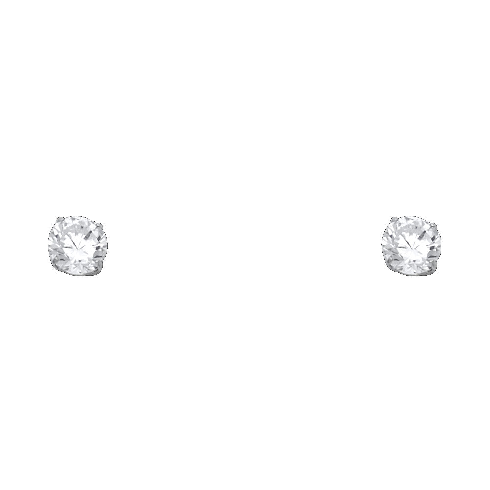 14k White Gold Round CZ Stud Post Classic Fashion Earrings