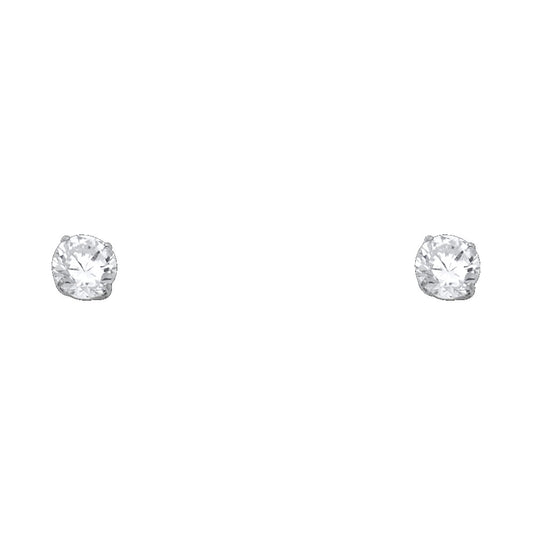 14k White Gold Round CZ Stud Post Classic Fashion Earrings