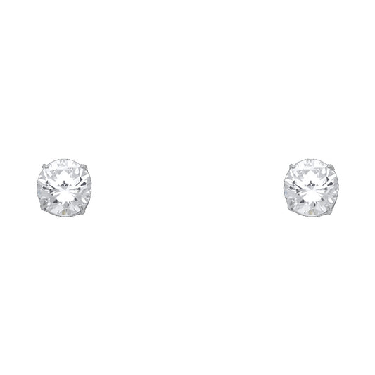 14k White Gold Classic Sparkly Post Stud Studded Circle Round Earrings