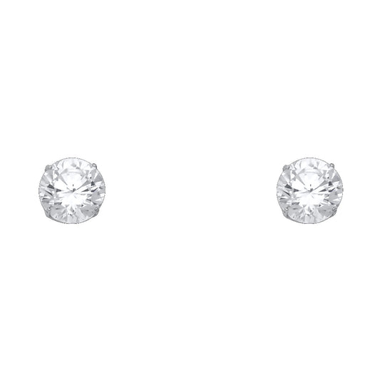 14k White Gold Simple Circle Stud Round Classic Studded Earrings
