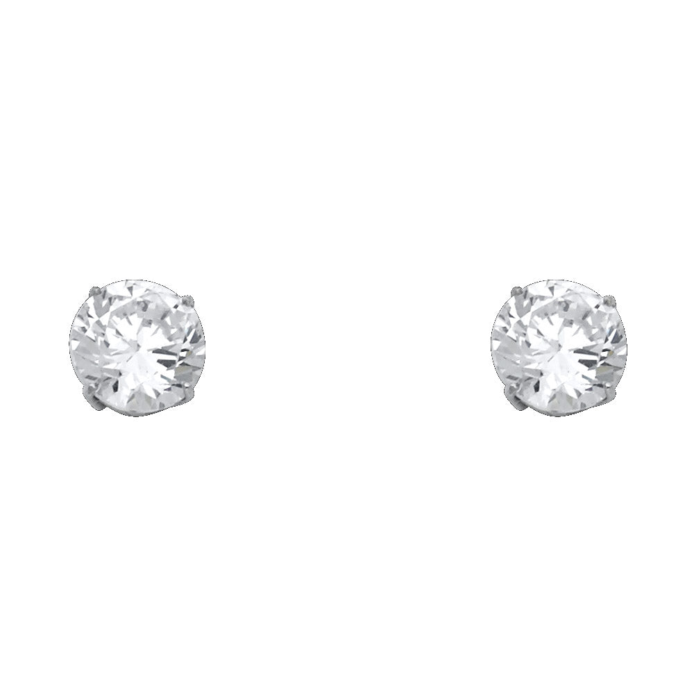 14k White Gold Simple Studded Circle Stud Classic Earrings