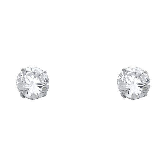 14k White Gold Simple Studded Circle Stud Classic Earrings