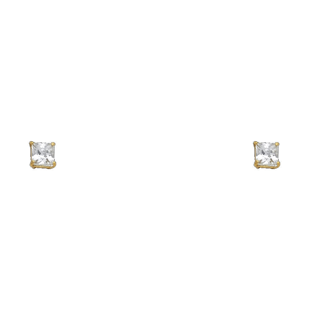 14k Yellow Gold Studded Square Stud Classic Fashion Elegant Earrings