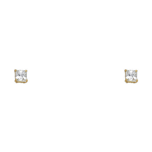 14k Yellow Gold Studded Square Stud Classic Fashion Elegant Earrings