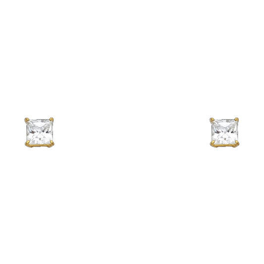 14k Yellow Gold Simple Fashion Square Stud Studded Classic Earrings