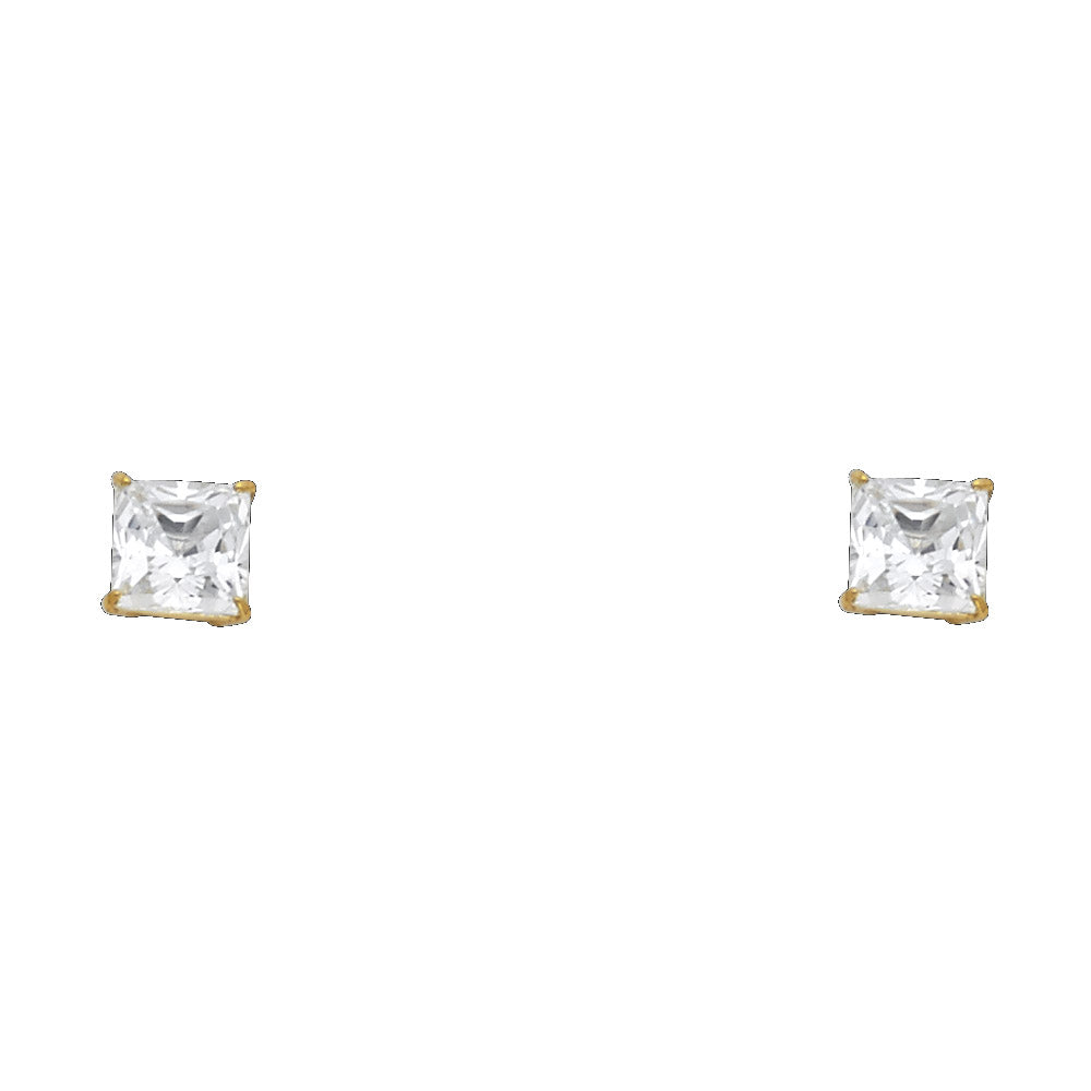 14k Yellow Gold Studded Square Stud Sparkly Earrings