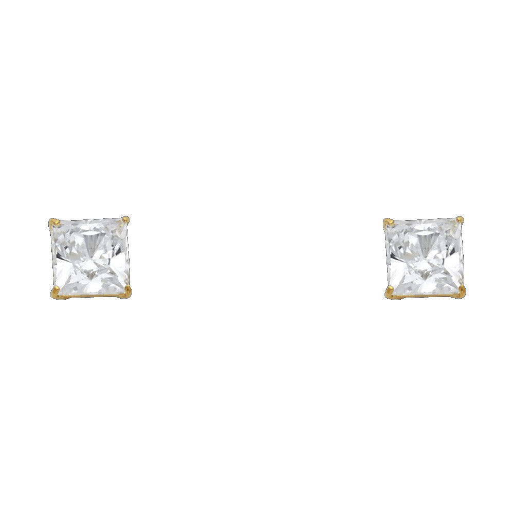 14k Yellow Gold Studded Square Stud Simple Fashion Sparkly Earrings