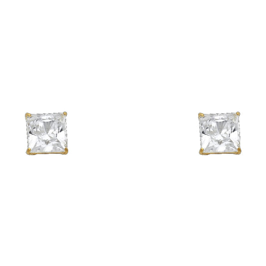 14k Yellow Gold Studded Square Stud Simple Fashion Sparkly Earrings
