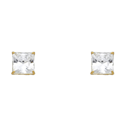 14k Yellow Gold Square Stud Fashion Sparkly Earrings
