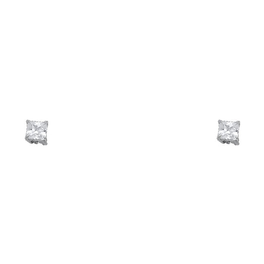 14k White Gold Sparkly Square Stud Simple Classic Plain Earrings