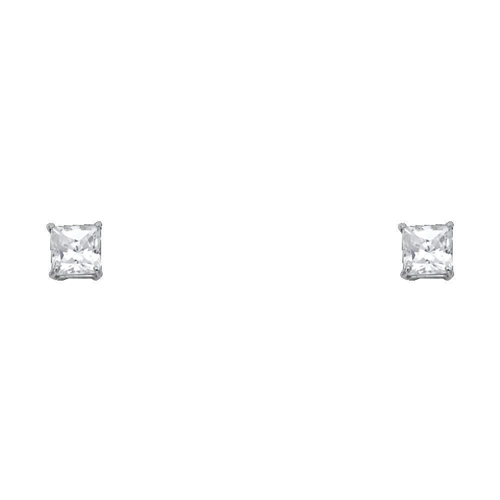 14k White Gold Simple Square Stud Classic Plain Modern Earrings