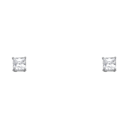 14k White Gold Simple Square Stud Classic Plain Modern Earrings