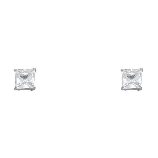 14k White Gold Simple Square CZ Stud Modern Earrings