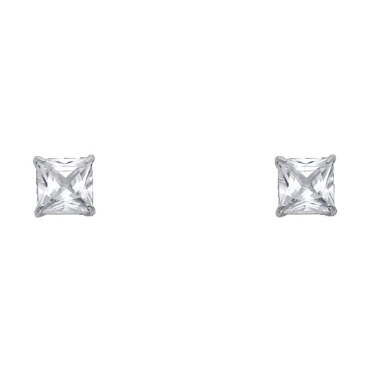 14k White Gold Simple Square Stud Fashion Modern Plain Earrings