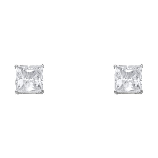 14k White Gold Simple Square Stud Ice Cube Plain Sparkly Earrings
