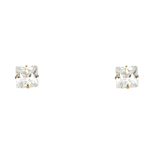 14k Yellow Gold Studded Square Stud Sparkly Elegant Earrings