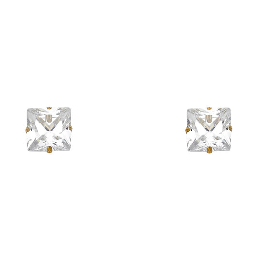 14k Yellow Gold Square CZ Stud Post Simple Earrings