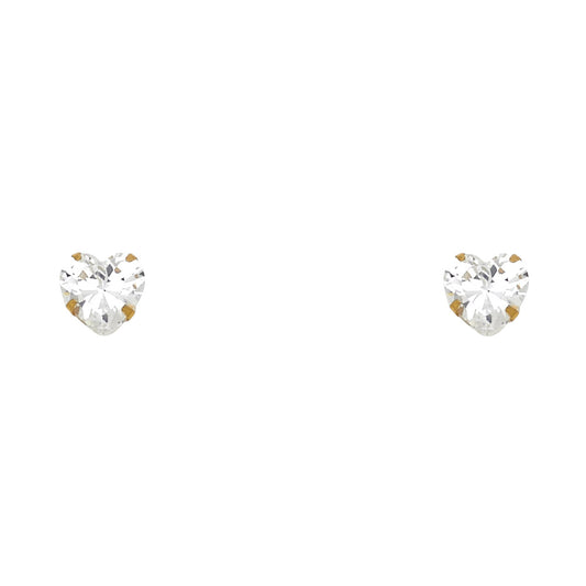 14k Yellow Gold Simple Promise Heart Stud Love Romantic Sparkly Earrings
