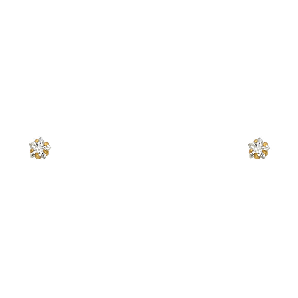 14k Yellow Gold Simple Star Stud Studded Plumeria Classic Earrings