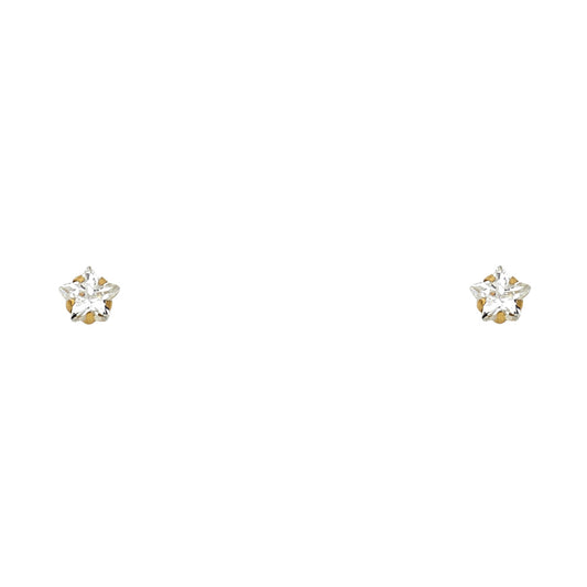14k Yellow Gold Elegant Studded Star Stud Plumeria Burst Earrings