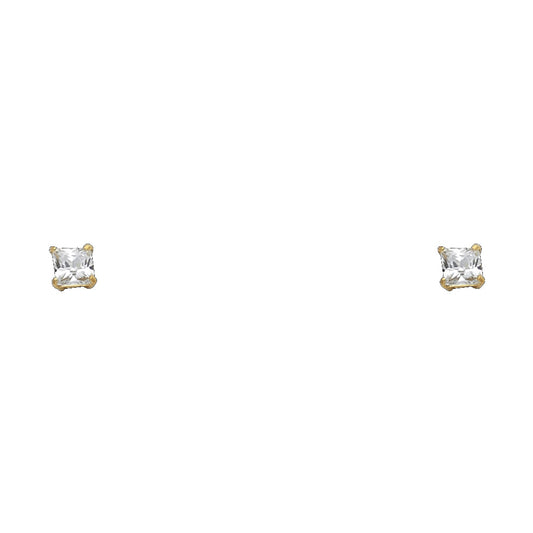 14k Yellow Gold Simple Square Stud Classic Earrings