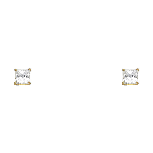 14k Yellow Gold Simple Square Stud Classic Fashion Earrings