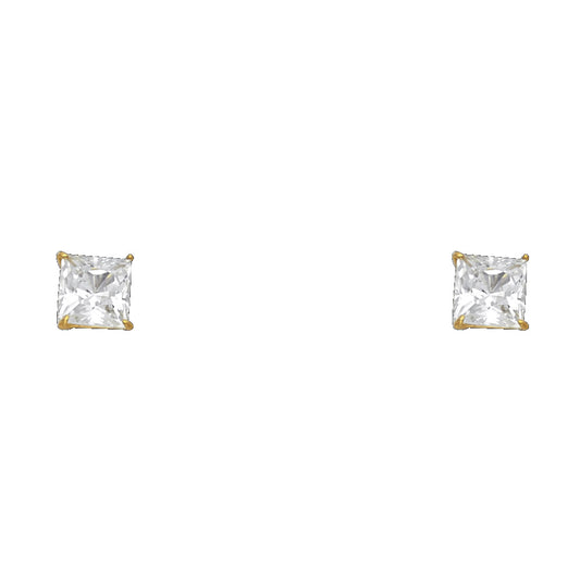 14k Yellow Gold Vintage Square Stud Studded Elegant Geometric Earrings