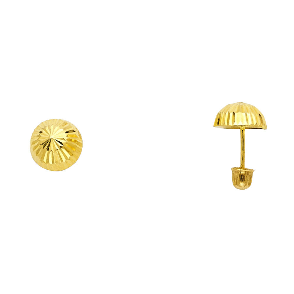 14k Yellow Gold Half Ball Stud Semi Circle Simple Screw Back Earrings