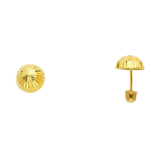 14k Yellow Gold Half Ball Stud Semi Circle Simple Screw Back Earrings