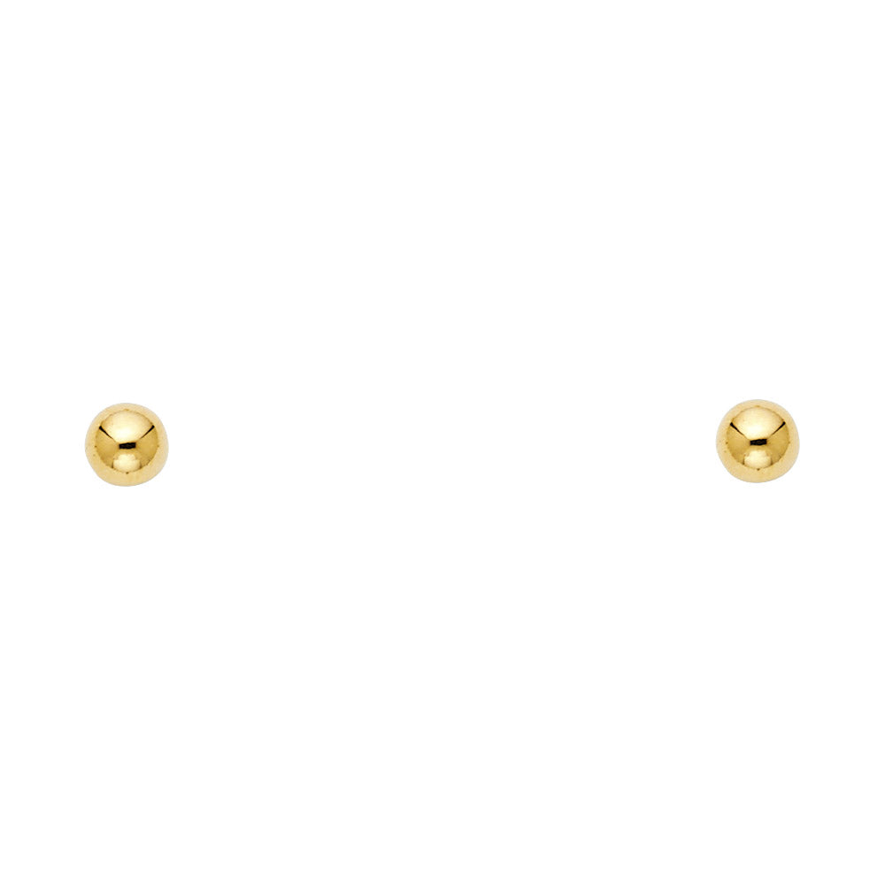 14k Yellow Gold Simple Plain Ball Stud Sphere Shiny Circle Screw Back Earrings