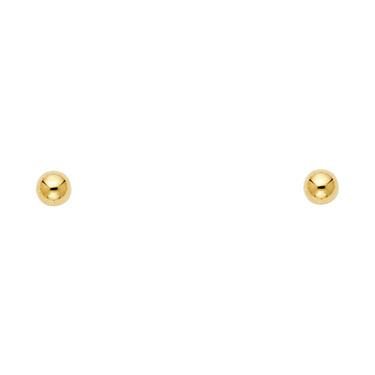 14k Yellow Gold Simple Plain Ball Stud Sphere Shiny Circle Screw Back Earrings