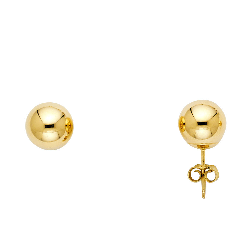 14k Yellow Gold Simple Ball Stud Sphere Circle Round High Polish Shiny Earrings