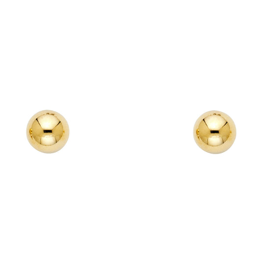 14k Yellow Gold High Polished Ball Stud Circle Round Sphere Earrings