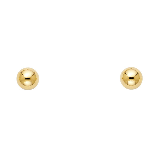14k Yellow Gold Simple Sphere Stud Ball Round Traditional Earrings 6mm New